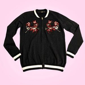 Black Embroidered Guess Zip Up
